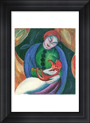 Framed Girl with Cat II Print