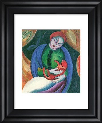 Framed Girl with Cat II Print