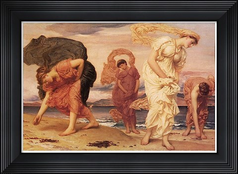 Framed Greek Girls Picking up Pebbles Print