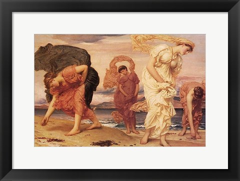 Framed Greek Girls Picking up Pebbles Print