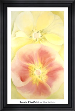 Framed Pink and Yellow Hollyhocks, 1952 Print