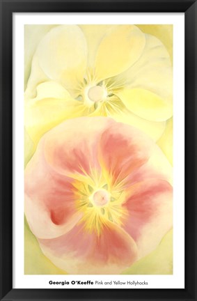 Framed Pink and Yellow Hollyhocks, 1952 Print