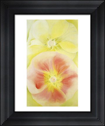 Framed Pink and Yellow Hollyhocks, 1952 Print