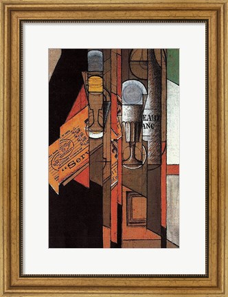 Framed Glasses, Newspaper, and Bottle of Wine Print
