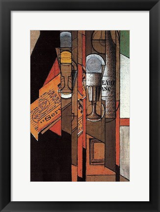 Framed Glasses, Newspaper, and Bottle of Wine Print