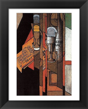 Framed Glasses, Newspaper, and Bottle of Wine Print