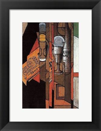 Framed Glasses, Newspaper, and Bottle of Wine Print