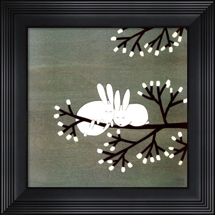 Framed Rabbits on Marshmallow Tree Print