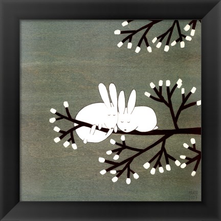 Framed Rabbits on Marshmallow Tree Print