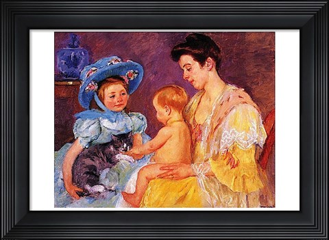 Framed Children Playing with a Cat Print