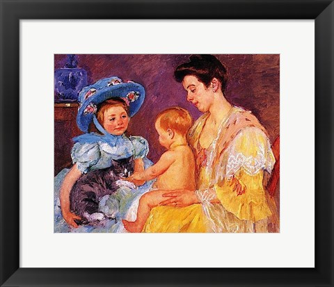 Framed Children Playing with a Cat Print