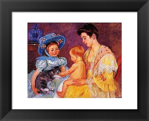 Framed Children Playing with a Cat Print