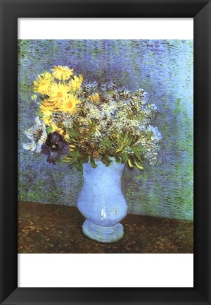 Framed Vase with Lilacs, Daisies and Anemone Print