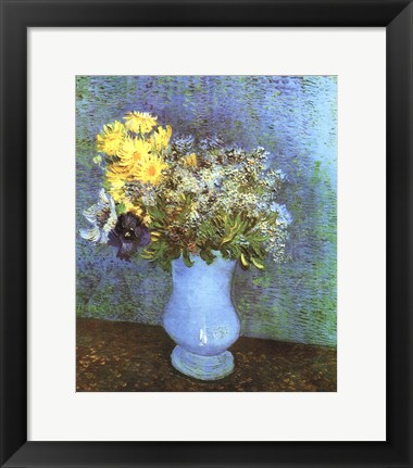 Framed Vase with Lilacs, Daisies and Anemone Print