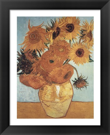 Framed Sunflowers on Blue, 1888 Print