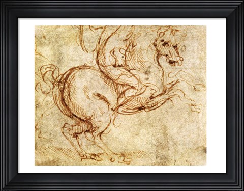 Framed Horse and Cavalier Print