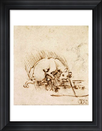 Framed Unicorn Dipping its Horn into a Pool of Water, c.1481 Print
