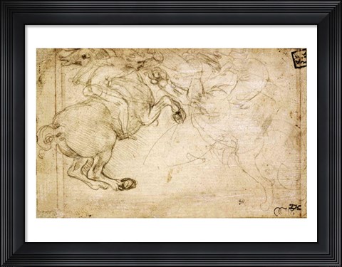 Framed Horseman in Combat with a Griffin Print