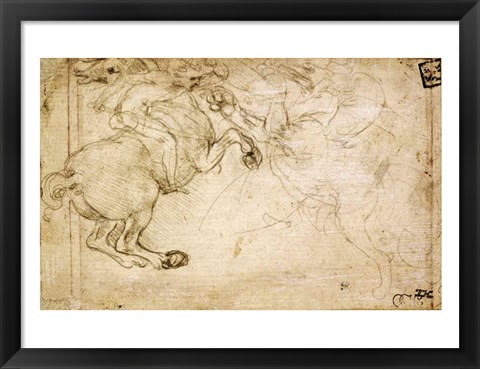 Framed Horseman in Combat with a Griffin Print