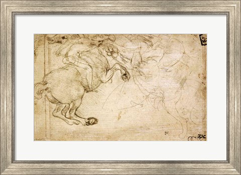 Framed Horseman in Combat with a Griffin Print