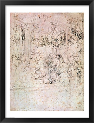 Framed Composition sketch for The Adoration of the Magi, 1481 Print