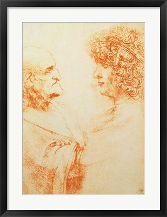 Framed Two Heads in Profile, c.1500 Print