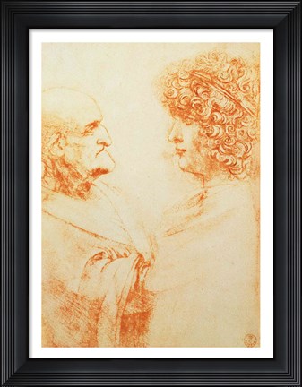 Framed Two Heads in Profile, c.1500 Print