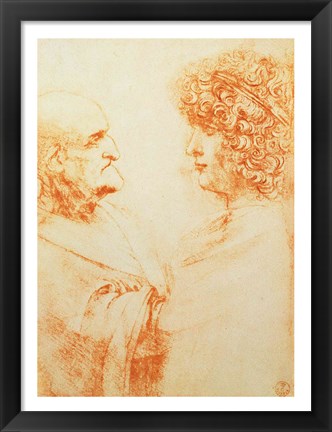 Framed Two Heads in Profile, c.1500 Print