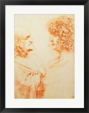 Framed Two Heads in Profile, c.1500 Print