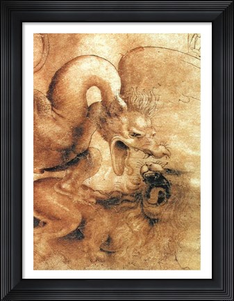 Framed Detail of the Dragon from the drawing Fight between a Dragon and a Lion Print