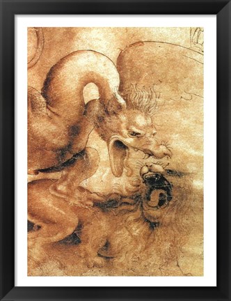 Framed Detail of the Dragon from the drawing Fight between a Dragon and a Lion Print