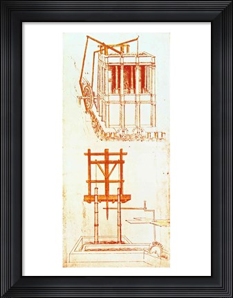 Framed Hydraulic Water Pump for a Fountain Print