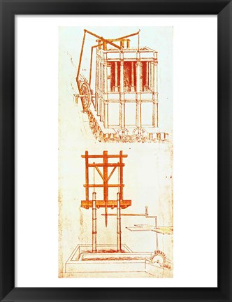 Framed Hydraulic Water Pump for a Fountain Print