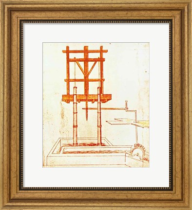 Framed Hydraulic Water Pump for a Fountain Print