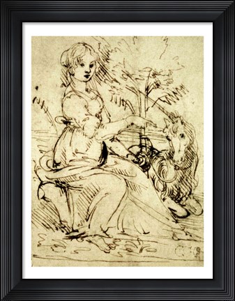 Framed Lady with a Unicorn Print