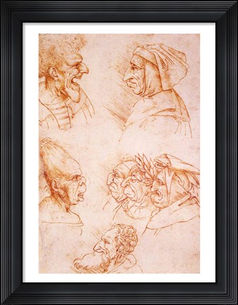 Framed Seven Studies of Grotesque Faces Print