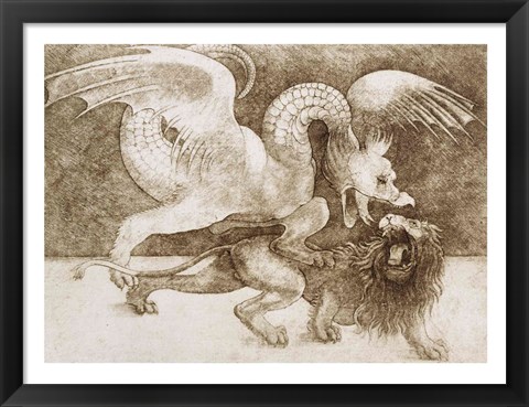 Framed Fight between a Dragon and a Lion Print