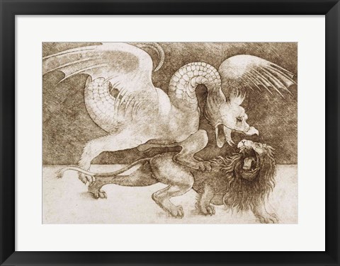 Framed Fight between a Dragon and a Lion Print