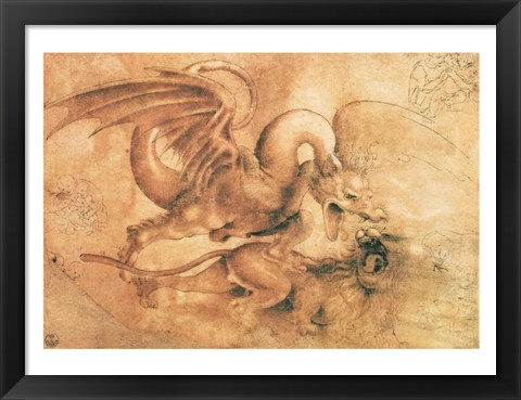 Framed Fight between a Dragon and a Lion Print