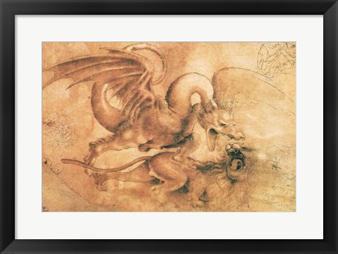 Framed Fight between a Dragon and a Lion Print