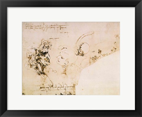 Framed Study of Two Heads in Profile and Studies of Machines Print