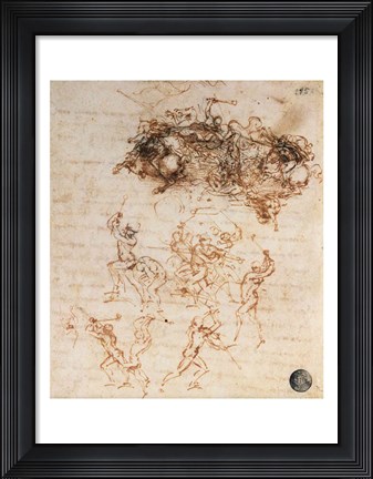 Framed Study of Horsemen in Combat and Foot Soldiers, 1503 Print