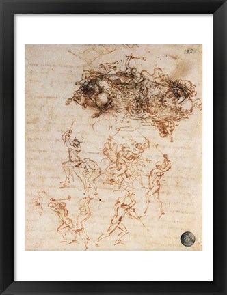 Framed Study of Horsemen in Combat and Foot Soldiers, 1503 Print