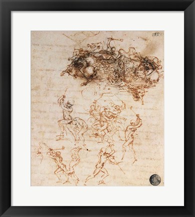 Framed Study of Horsemen in Combat and Foot Soldiers, 1503 Print