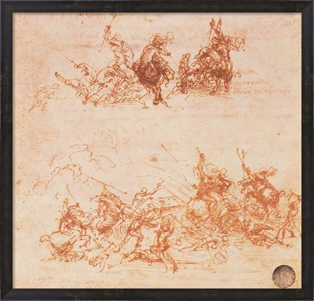 Framed Study of Horsemen in Combat and Foot Soldiers, 1503 Print