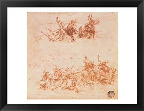 Framed Study of Horsemen in Combat and Foot Soldiers, 1503 Print