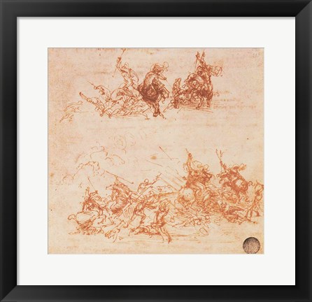 Framed Study of Horsemen in Combat and Foot Soldiers, 1503 Print