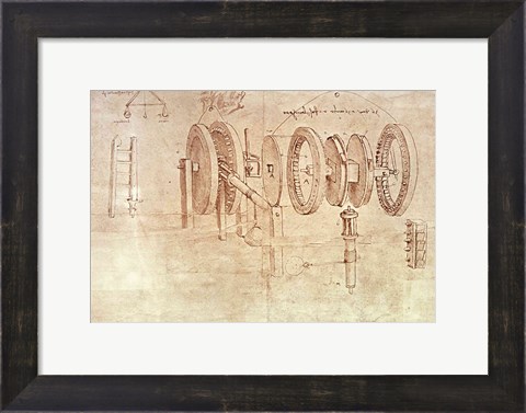 Framed Studies of Toothed Gears and for a Hygrometer Print