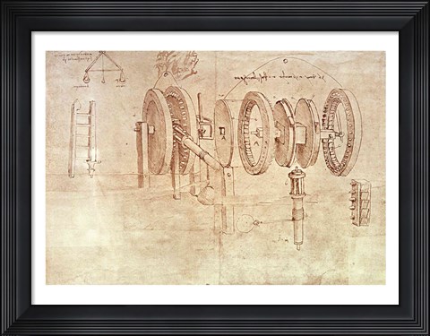 Framed Studies of Toothed Gears and for a Hygrometer Print