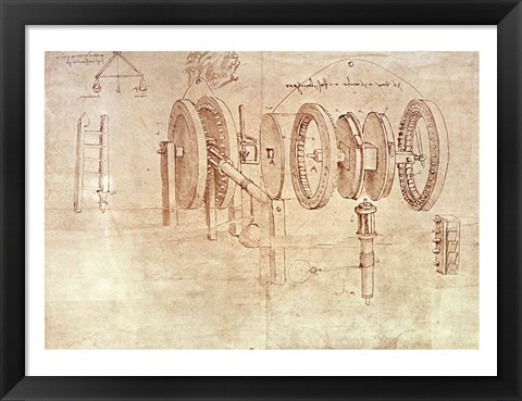 Framed Studies of Toothed Gears and for a Hygrometer Print